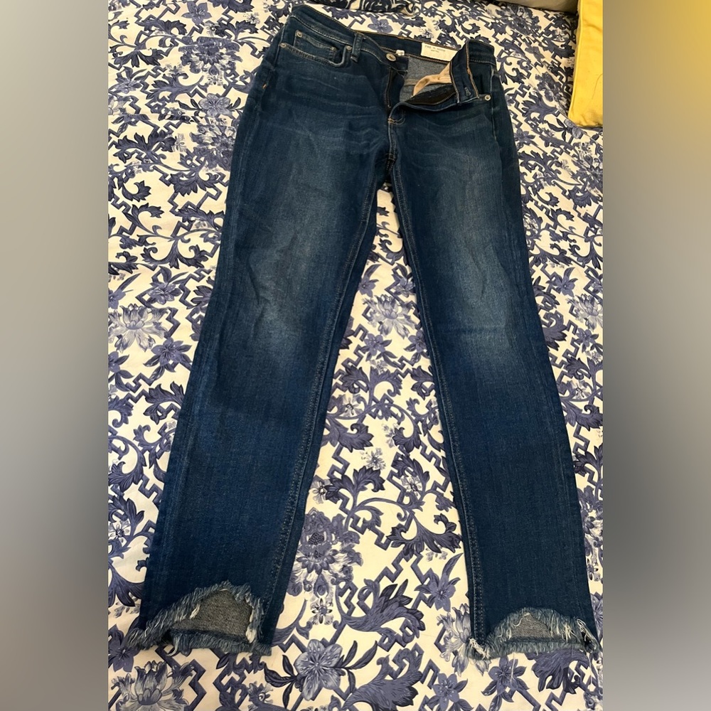 Women's Dark Blue Raw Hem Jeans